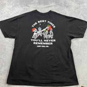Last Call Co Skeleton Graphic T-Shirt 2XL Black Men Streetwear Skate Party Tee